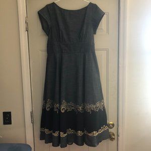 eShakti Filigree Embellished Cotton Chambray Dress